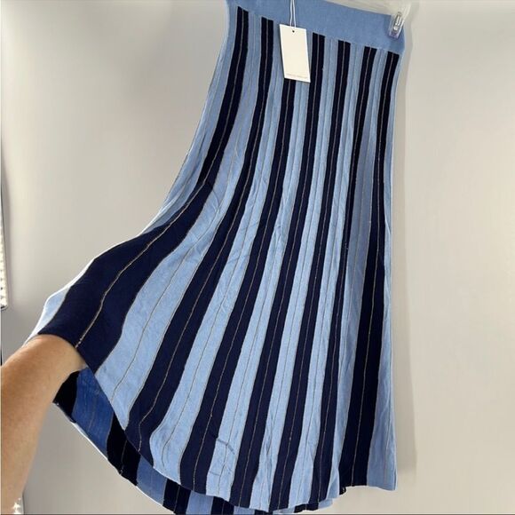 NWT foxiedox Anne striped midi skirt blue navy multi M